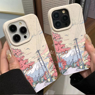 日本櫻花富士山 iPhone 手機殼 16 15 14 黑色 13 12 11 XS XR SE3 保護殼 軟殼 小麥殼