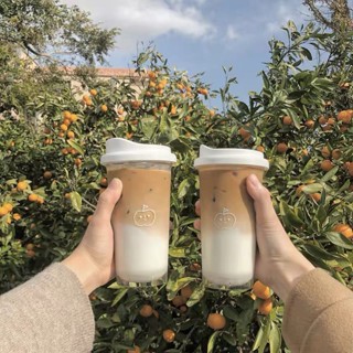 聚可愛の自製韓風ins同款可愛小蘋果透明咖啡杯 帶蓋奶茶牛奶杯 果汁飲品杯 學生隨手水杯奶茶杯 環保英文水杯