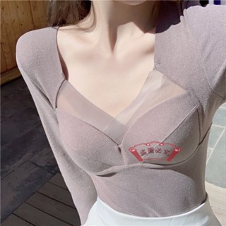 發熱背心💜保暖內衣 德絨自發熱保暖背心秋冬帶胸墊女無痕雙面磨毛絨長袖打底衫上衣女 加絨加厚 恆溫背心 發熱衣 保暖上衣