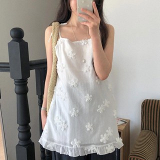 Baby girl 韓國chic立體花朵繡花吊帶背心女夏可愛氣質內搭上衣