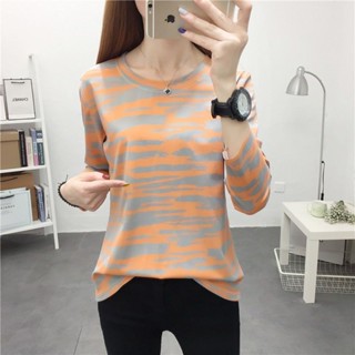 + 2025早春新款2023秋裝新款上衣秋季韓版寬鬆印花初秋長袖t恤女士春秋打底衫
