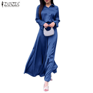 Zanzea 女士復古派對翻領長袖高腰上衣和裙子