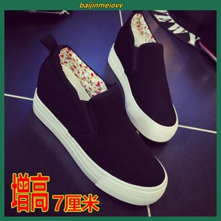 現貨 新品熱賣 韓版乞丐網紅布鞋 厚底學生帆布鞋女 一腳蹬懶人鞋 內增高韓版休閑鞋百搭 黑色女鞋