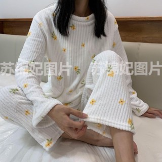 《現貨下單》冬季睡衣女珊瑚絨2024ins秋冬厚款家居服套裝不掉毛軟乎居家休閒服睡衣爆款法蘭絨冬季睡衣保暖