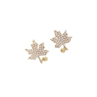 宏雲Hongyun-Ala新品-微鑲鋯石14K包金保色半孔珠託楓葉耳釘925銀針diy手工粘珍珠耳環