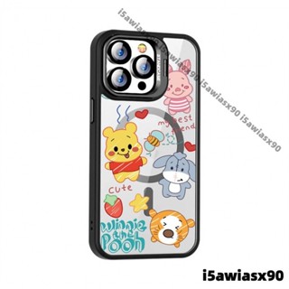 維尼熊五金鏡頭支架款iPhone 11手機殼 蘋果12 13 14 15 16 Pro Max史迪奇磁吸款 防摔保護殼