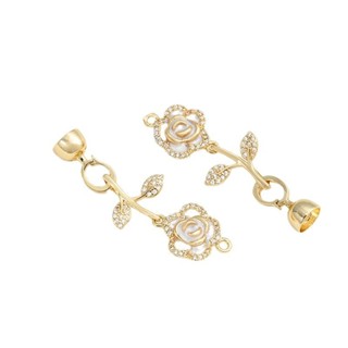 宏雲Hongyun-Ala新品-保色14K包金滴油鋯石玫瑰花珍珠扣手工diy項鍊飾品扣手作連線配件