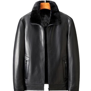 男士冬季皮草翻領外套 皮毛一件式加厚派克服綿羊皮外套