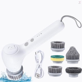 Toyutw)無繩電動旋轉洗滌器便攜式手持式電動洗滌器帶自動洗滌劑分配器和 5 個可更換清潔刷頭 USB-C 可充電浴室
