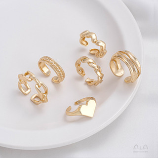 宏雲Hongyun-Ala新品-保色14K包金麻花型桃心愛心戒指歐美復古簡約輕奢小眾ins金色指環