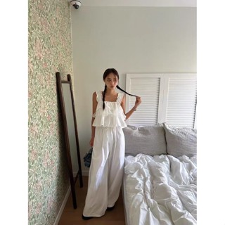 Baby girl 韓國chic套裝甜美花邊氣質吊帶背心直筒休閒褲