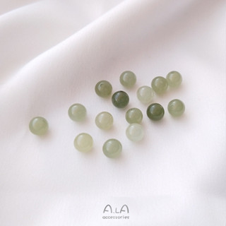 宏雲Hongyun-Ala新品-天然和田玉半孔圓珠晴水綠單珠手工散珠diy耳釘耳環戒指手鐲配珠
