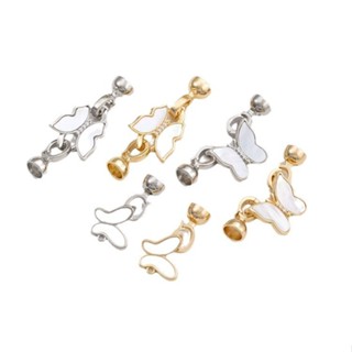 宏雲Hongyun-Ala新品-保色14K包金鑲嵌天然母貝蝴蝶珍珠扣手工項鍊飾品連接收尾扣配件