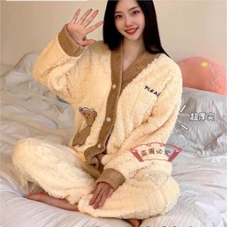 冬季法蘭絨女睡衣 珊瑚絨睡衣 居家服 女秋冬季加絨加厚睡衣 加厚家居服 冬天睡衣 女睡衣 大尺碼睡衣 寬大睡衣 居家服