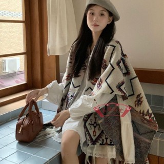 臺灣出貨🚚民族風針織提花斗篷外套女裝氣質披肩秋冬季美拉德流蘇毛衣披風 防寒披肩 保暖披肩 加厚斗篷 冬天罩衫 披風外套