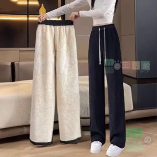 🏘 秋冬長褲 刷毛長褲 女秋冬季大碼闊腿褲子女士加厚加絨燈芯絨女褲寬鬆顯瘦直筒褲休閒褲 KGN8128