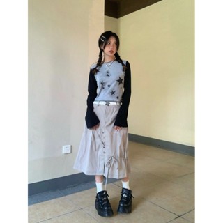 【 𝑭𝒍𝒐𝒘𝒆𝒓𝒔𝒆𝒂】復古 辣妹修身 星星印花 插肩袖長袖T恤女 短款上衣 短版上衣 長袖上衣