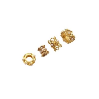 宏雲Hongyun-Ala新品-保色銅鍍啞金色鑲嵌仿珍珠花形大孔圓環隔珠雙面花托diy飾品配件