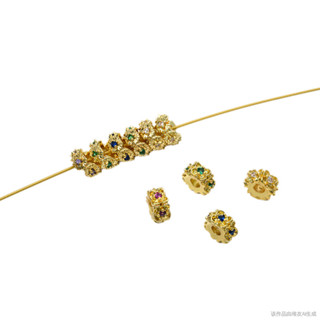 宏雲Hongyun-Ala新品-保色18K包金鑲彩鋯石花環隔珠圈小花隔片diy手工串珠手鏈飾品配件