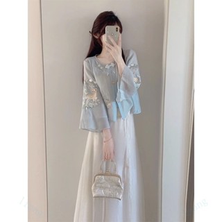 桃園出 特價 |新中式套裝 改良漢服 中國風女裝套裝 新中式國風套裝夏季2025新款高階感氣質盤扣防曬上衣半身裙兩件套
