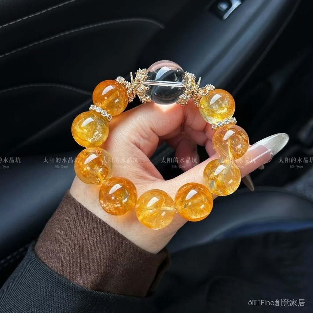 附帶證書 天然水晶 原礦水晶 水晶手串 手鏈 首飾 天然暴富14MM黃塔晶水晶手串招財轉運黃水晶宅女手鏈衕款晶轉能量
