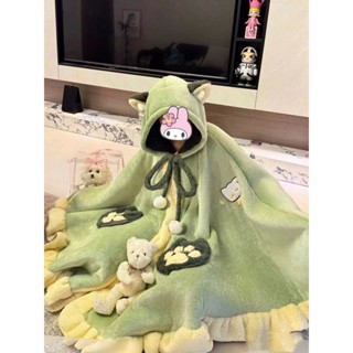 💖臺灣出貨💖 綠色魔法斗篷睡衣女 珊瑚絨睡袍 冬季睡衣 新款加厚毛絨睡衣 毛毯披肩披風 卡通連帽睡袍 情侶睡衣 家居服