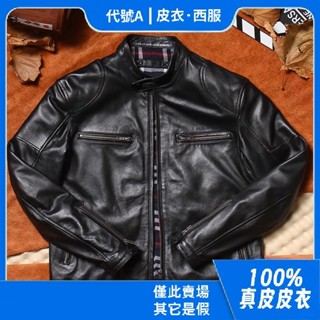 代號A【100%真皮皮衣】J100新款頭層羊皮男士機車皮夾克韓版緊身立領真皮皮衣男外套薄真皮外套大尺碼緊身重機騎行皮衣真