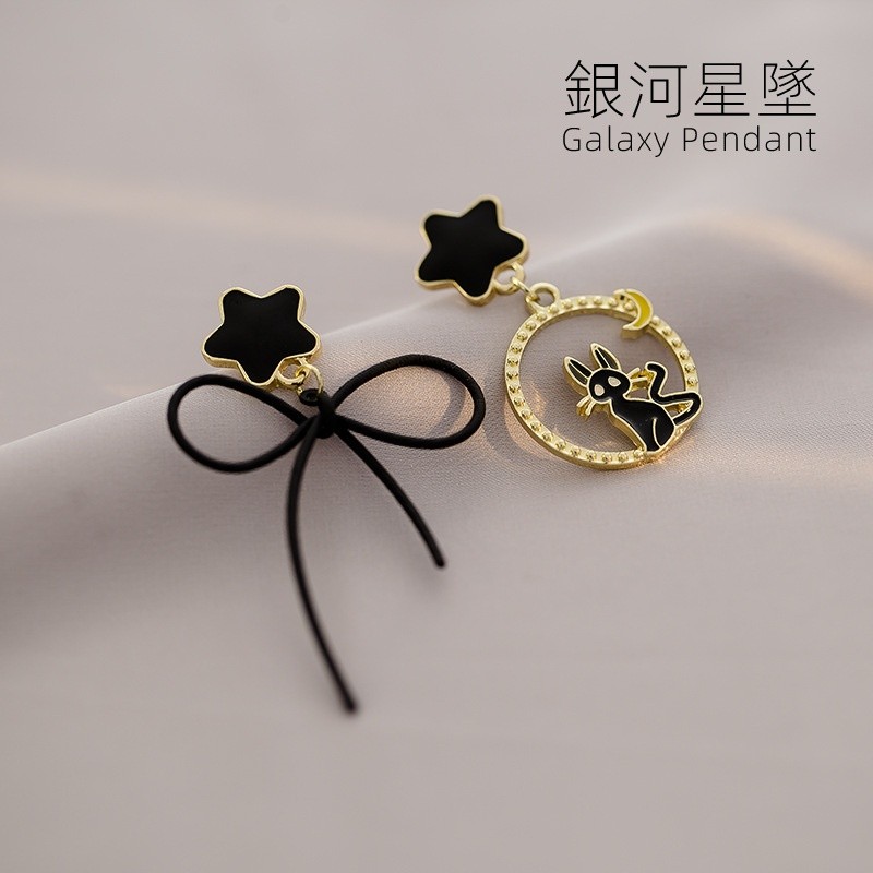 S925耳環小眾設計感蝴蝶結耳環耳飾星星貓咪優雅時尚耳環蚊香盤耳夾無耳洞