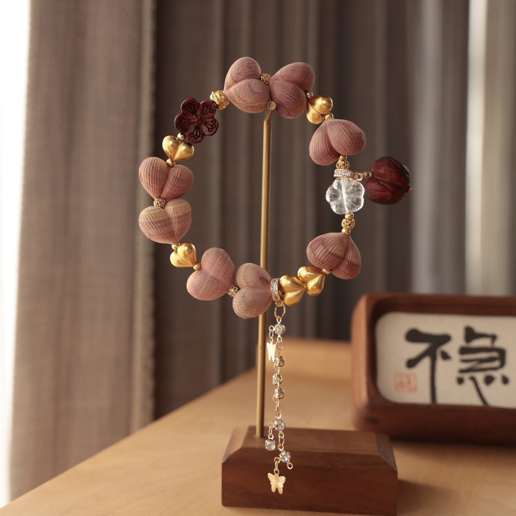 「血柏拉絲屁桃白水晶手串」小花   高級盤玩手串手鍊文玩時尚飾品
