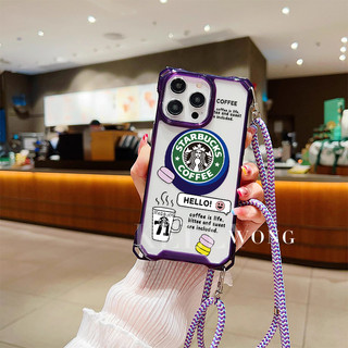 HELLO星巴克打招呼馬卡龍背帶斜掛IPhone 16-11 Pro maxXS XR I7/8Plus三星華為手機殼