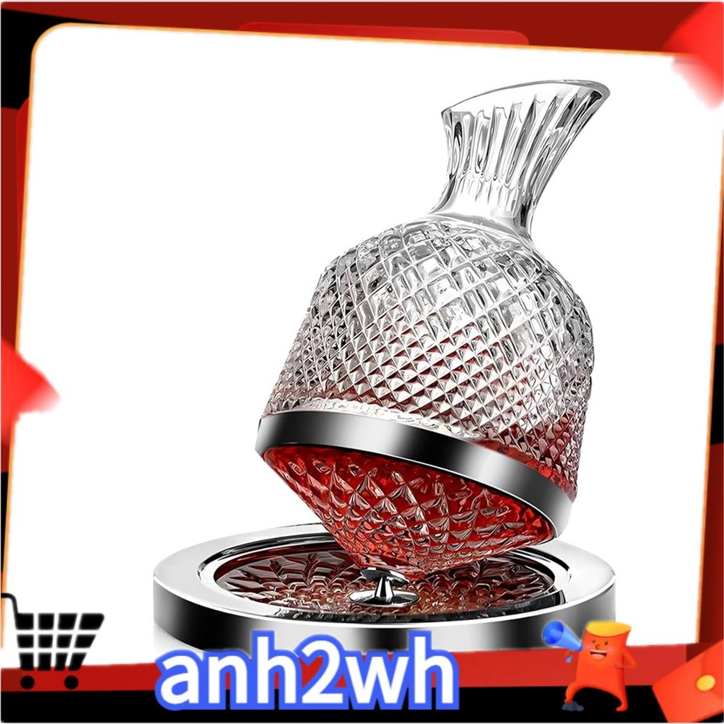 【新貨】紅酒醒酒器 50oz/1500ml,無鉛水晶玻璃製成的酒瓶,360° 威士忌旋轉醒酒器