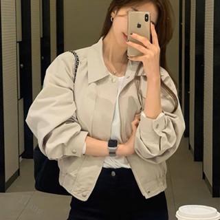 桃園出 特價 |高階感氣質素色短外套女韓版簡約休閒百搭夾剋工裝上衣春鞦鼕新款