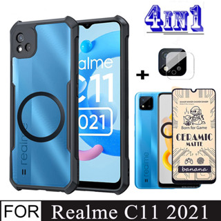 Realme C11 2021 Realme C30 C35 C21Y 陶瓷螢幕保護膜防震手機殼 + 帶磁性無線充電貼紙