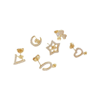 宏雲Hongyun-Ala新品-14k包金微鑲鋯石v形月亮四葉草五角星半孔珍珠託耳釘diy耳飾材料