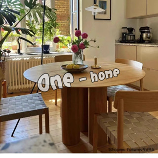 『One home』餐桌 桌子 北歐原木圓形餐桌現代中古實木洽談桌家用小戶型飯桌白蠟木咖啡桌