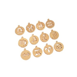 臺灣出貨-Ala-0205---14K包金保色吊牌12星座鏤空圓牌吊墜手工配飾diy手鏈項鍊飾品配件