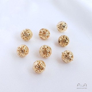 臺灣出貨-Ala-0205---保色14k包金鏤空花球蝴蝶祥雲中國結圓珠diy串首飾品手鍊隔珠8mm