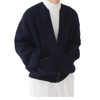 青年男士休閒針織小外套外套 時尚素色大尺碼上衣秋冬季小外套外套
