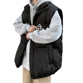 男士冬季羽絨服 保暖立領寬鬆羽絨棉馬甲 麵包服素色無袖外套