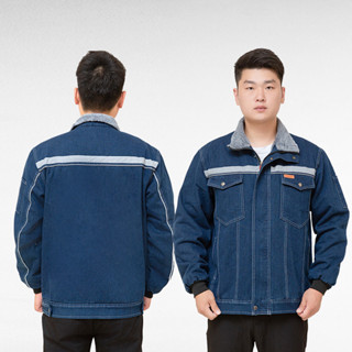 男士刷毛加厚棉襖 冬季工作服棉服 牛仔冬季勞保服 棉服刷毛加厚牛仔冬季勞保服