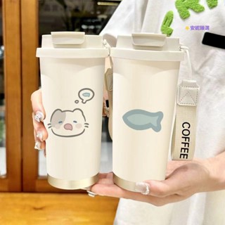 品質臻選🌟瞌睡小貓咖啡保溫杯大容量吸管水杯便攜隨行杯子男女學生運動車載 吸管保溫杯 457800ml 保溫瓶