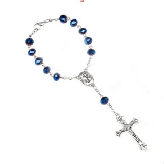 水晶念珠手鍊十字架手串手環彎針祈禱珠Rosary braceletH22