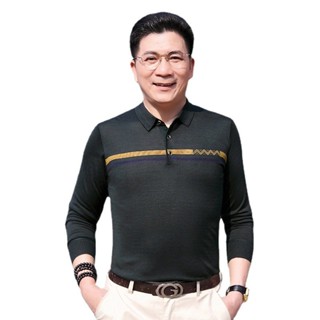 男士春季薄款長袖翻領打底衫時尚爸爸裝上衣 中老年長袖毛衣打底衫