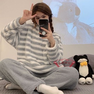 冬天睡衣💖睡衣女秋冬季加絨加厚款珊瑚絨長袖冬天保暖甜美法蘭絨家居服套裝 睡衣套裝 長袖睡衣 長袖居家服 保暖睡衣