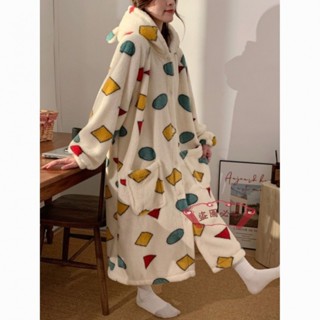 日系睡衣🎊日系小新同款 睡衣女秋冬季珊瑚絨加絨加厚浴袍冬天睡袍長款家居服 睡袍 浴袍 長袍 保暖浴袍 保暖睡袍