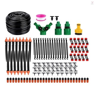 164 英尺 DIY 滴灌和霧化灌溉套件,帶軟管可調節噴嘴快速連接器自動澆水系統分配管,用於盆栽植物溫室庭院草坪花壇