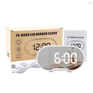 Led 數字鬧鐘 5.5 英寸大顯示屏鏡面電動鬧鐘,用於化妝,帶調光模式可調節鬧鐘音量雙 USB 埠貪睡響亮鬧鐘,適用