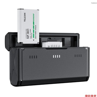 索尼 TELESIN CMR-001 2pcs NP-BX1 電池 + 3 槽電池充電器,帶卡槽和 USB 埠,相容