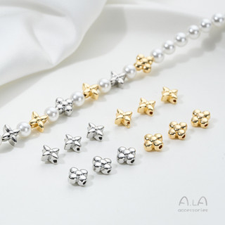 宏雲Hongyun-Ala新品-強保色14k包金芒星四葉草花形通孔隔珠diy手工串手鍊項鍊配珠材料