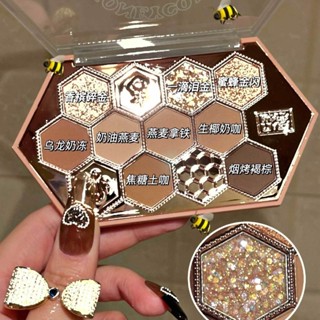 【現貨】品牌正品💯HOLD LIVE蜂巢碎鑽眼影盤 12色 啞光珠光 閃粉顯色 新款蜜茶奶咖橘棕 日常眼影盤